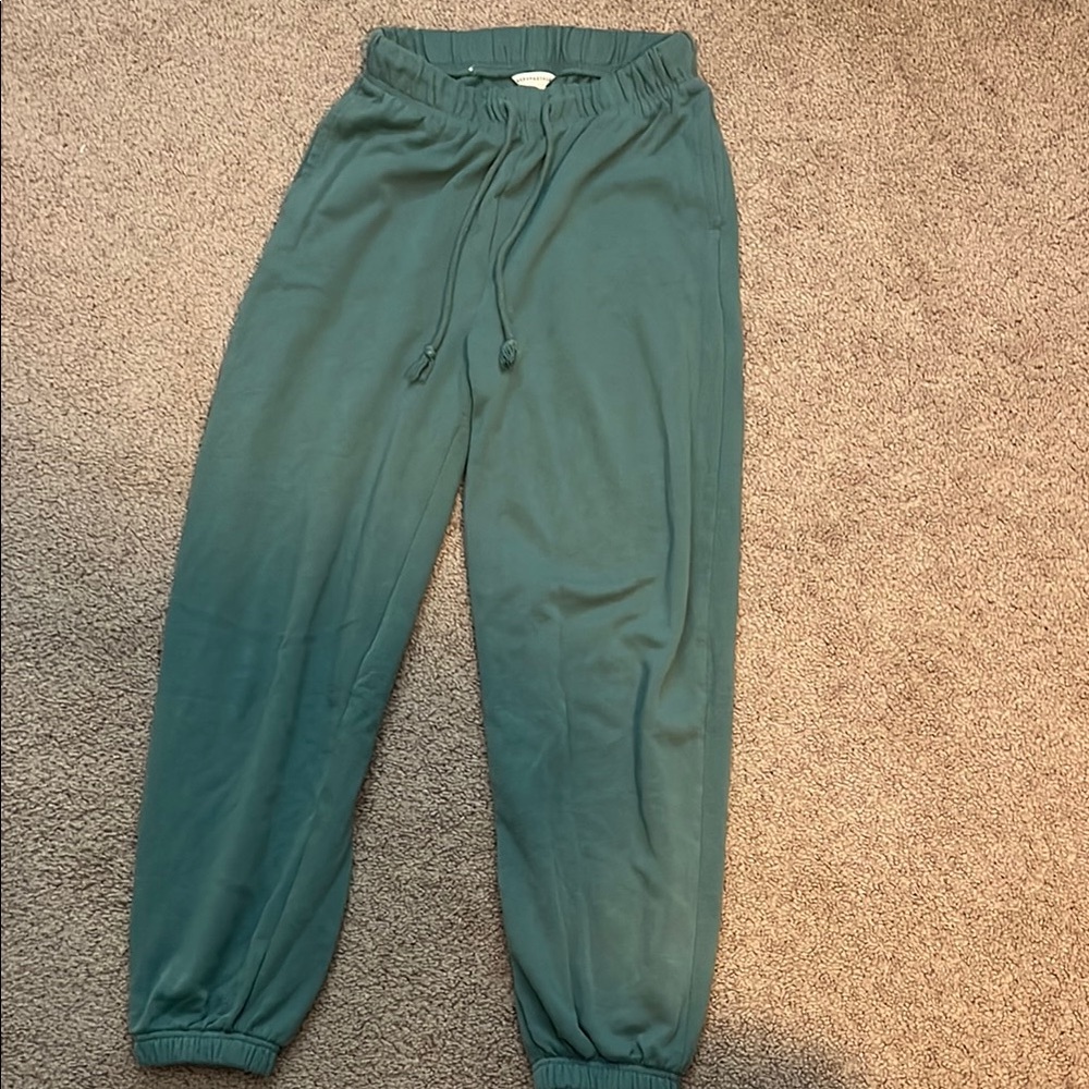 Green Track Pants with Elastic Waistband and Tapered Cuffs